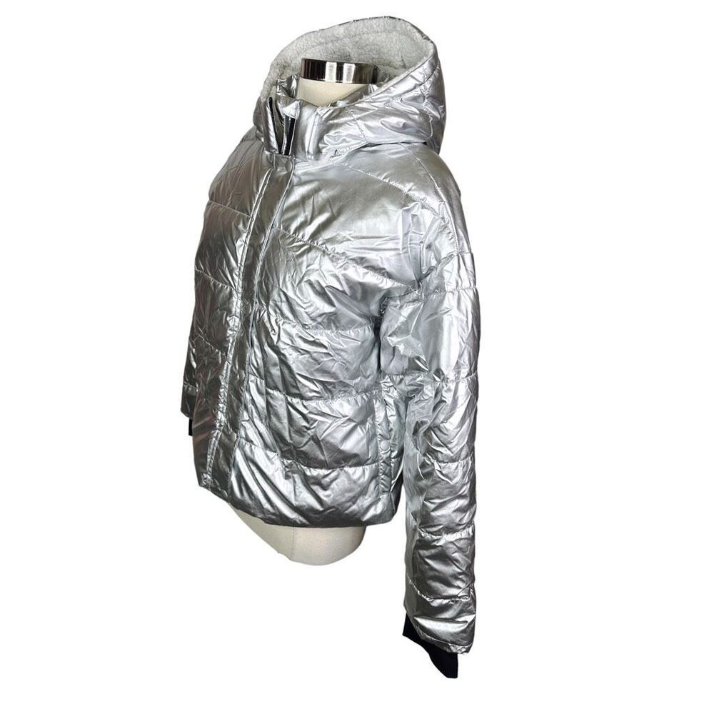 Offline By Aerie Sherpa Lined Metallic Silver Puf… - image 4